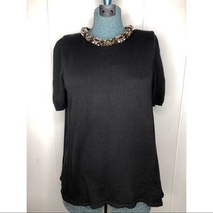 Anthropologie Beaded Neck Black Sweater Top